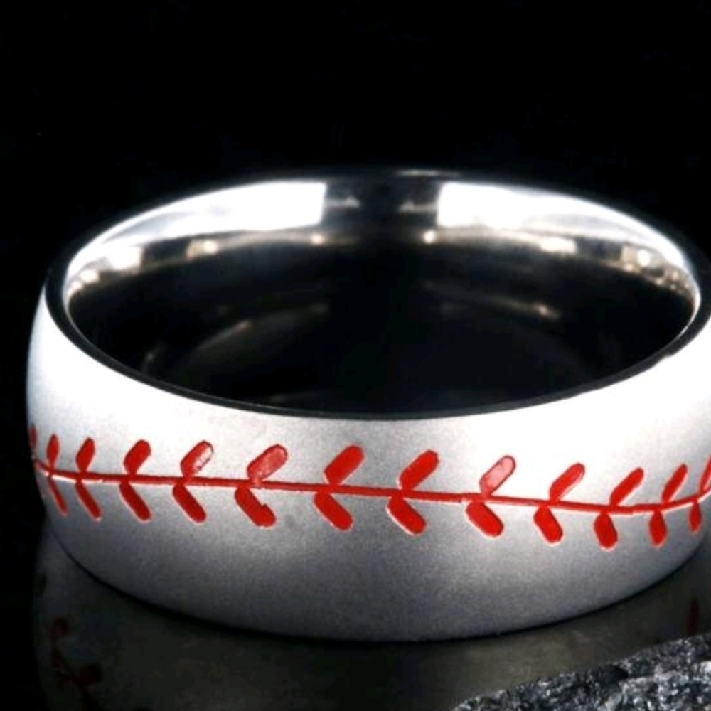 Silver Ring With Red Stitching Design - image 2